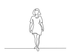 One continuous line drawing. Standing woman vector