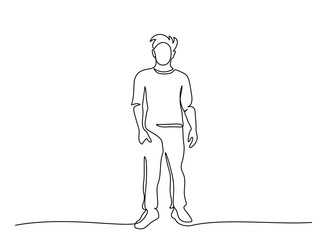 Continuous one line drawing. Standing man. Vector