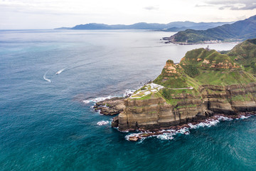 Aerial view of BiTouCape LightHouse, northeast corner, New Taipei City, Taiwan.