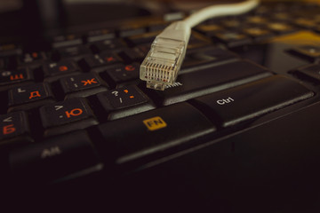 LAN network connection ethernet cable on keyboard