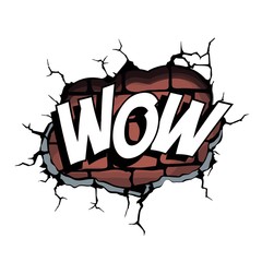 The white wall is broken and cracked. A large inscription on the wall. Stock vector.
