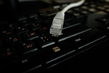 LAN network connection ethernet cable on keyboard