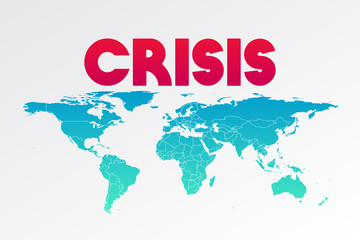 World crisis vector illustration. Symbol with map for infographics, economy, pandemic, global disease, information, report, design element, icon, sign