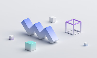 Abstract 3d render, modern geometric background design, colorful composition