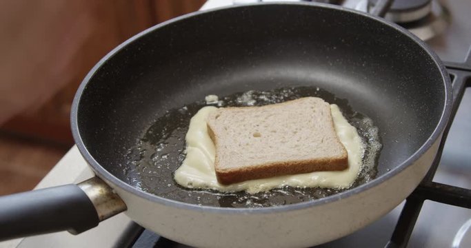 Cheese and Bread on a Frying Pan Shot on Red Camera
