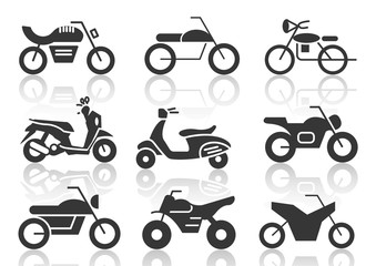 solid icons set,transportation,Motorcycle and shadow,vector illustrations