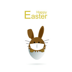 Happy Easter. Easter egg with rabbit ear in medical face mask on white background. Vector illustration