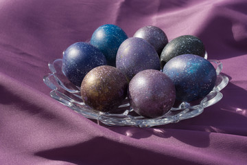 Painted easter eggs on a plate