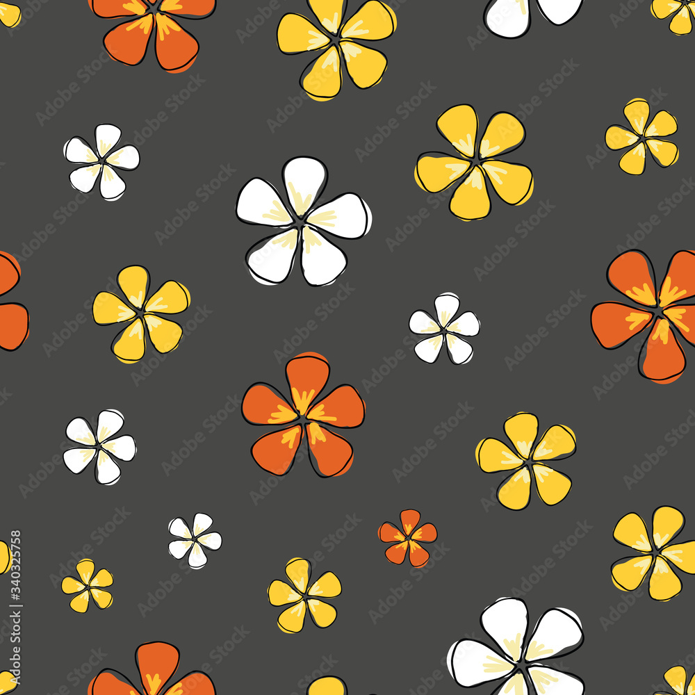 Wall mural flowers colorful blossoms on a gray background seamless vector repeat pattern surface design