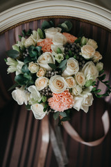 bouquet of roses on a chair