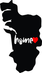 Goa India home state - black state outline map with heart. Concept for born and raised Indian culture pride