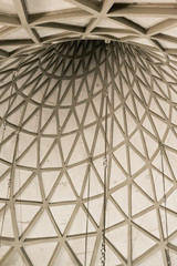 Vicenza, Italy, in the Sun Village, december 2017. Interior view of the interesting small San Carlo church, an architectural concrete experimentation with a curious roof structure in a spiral shape