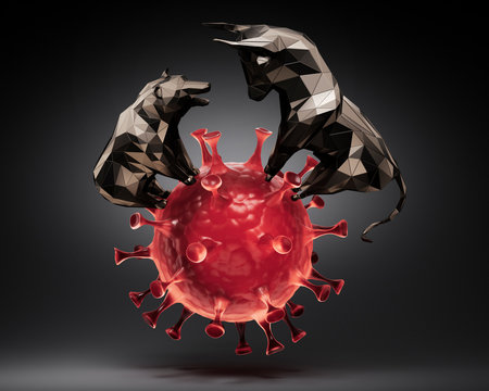 	
Bull and bear with corona virus - 3D illustration