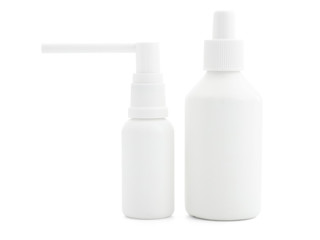 White spray on a white background, isolate, close-up, mock up. Aerosol and antiseptic in the coronavirus and flu pandemic. Virus protection, surface and hand treatment. Blank for the designer