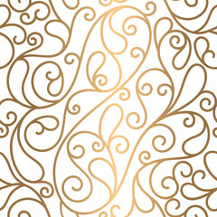 White and gold abstract seamless pattern. Vintage vector ornament template. Paisley elements. Great for fabric, invitation, background, wallpaper, decoration, packaging or any desired idea.