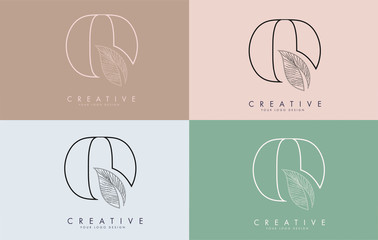 Outline Letter Q Logo icon with Wired Leaf Concept Design on colorful backgrounds.