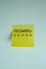 Secret password written on paper note on background. Login access, encryption and cyber security concepts.