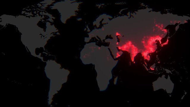 Coronavirus spreading on the world map animation with red color depicting spread area
