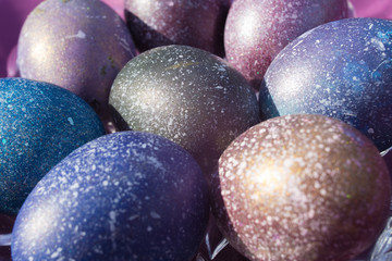 Decorated easter eggs on a blue background