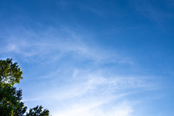 Bright, big, blue sky with high white clouds for background or copy space