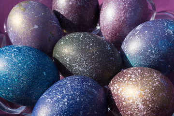 Decorated easter eggs on a blue background