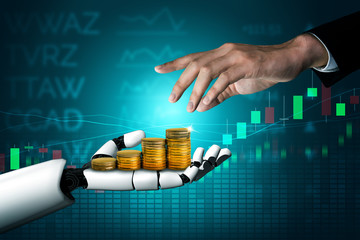 3D Rendering futuristic robot technology development, artificial intelligence AI, and machine...