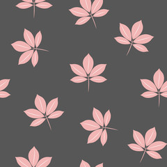 Fototapeta na wymiar Leaves, seamless pattern on gray backgound. Textile graphic design, wallpaper, wrapping paper.
