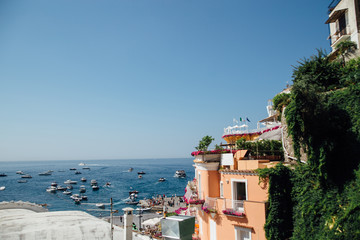 Houses and hotels built on rocks in the beautiful city of Positano in Italy