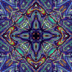 Multicolored blue kaleidoscopic patterns, abstract square background for design