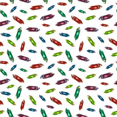 Seamless watercolor pattern with colored crystals. Print, textile. Packaging.