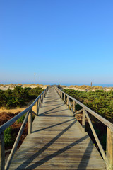 Fototapeta na wymiar Fotografia de una pasarela que lleva a una playa de Cadiz