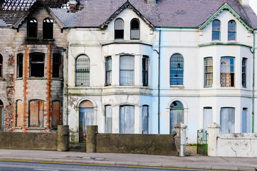 Burned out and derelict houses