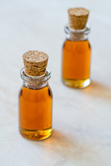 Homemade Organic Maple Syrup in Small Mini Glass Bottles with Corks