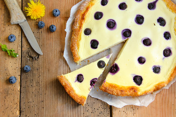 Käsekuchen Quark Öl Teig Blaubeeren Blaubeerkuchen