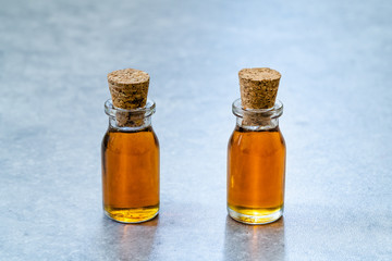 Homemade Organic Maple Syrup in Small Mini Glass Bottles with Corks