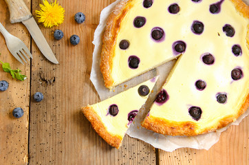 Käsekuchen Quark Öl Teig mit Blaubeeren Blaubeerkuchen 