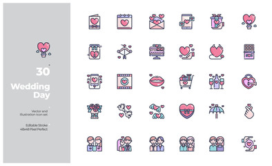 Vector Color Line Icons Set of Love and Wedding Icon. Editable Stroke. Design for Website, Mobile App and Printable Material. Easy to Edit & Customize.
