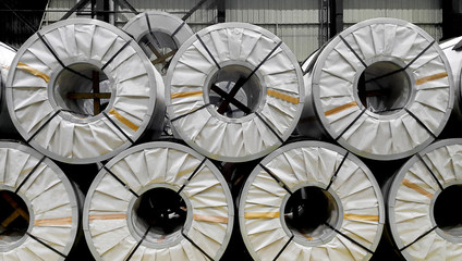 Rolled steel sheet in coil, slitting coil, plate storage in factory warehouse