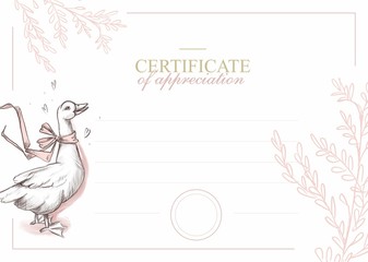 Certificate of business training for children. cute animal bird. white background minimalistic style