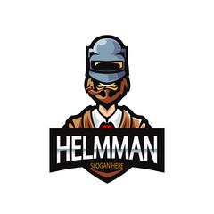 esport logo with the concept of a man using a helmet