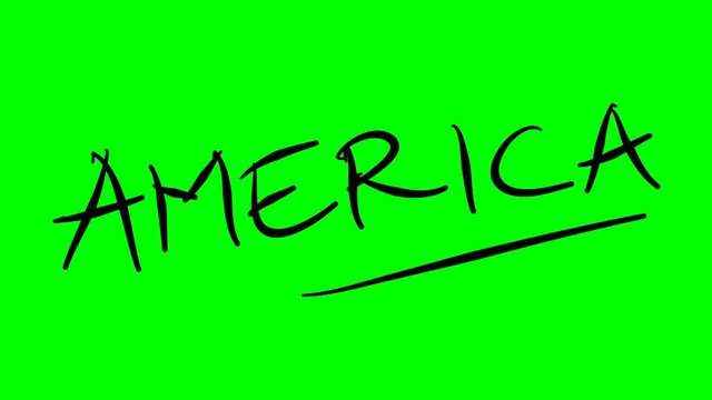 America drawing text on green background