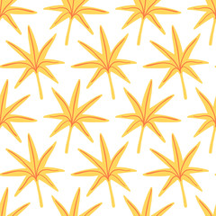 Summer background, yellow tropical leaves seamless pattern