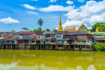 Chanthaburi river ,Classical Village near river, Chanthaburi Old Town Waterfront ,Landmark with old building village in Chanthaburi Thailand,Thailand, Antique, Architecture, Church, City 