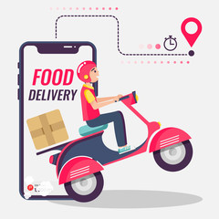 Online delivery service , online order tracking, delivery home and office. Scooter delivery. Shipping. Man on the bike . Vector illustration