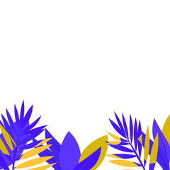 Bright frame of colorful tropical leaves. Concept of the jungle for the design of invitations, greeting cards and wallpapers.