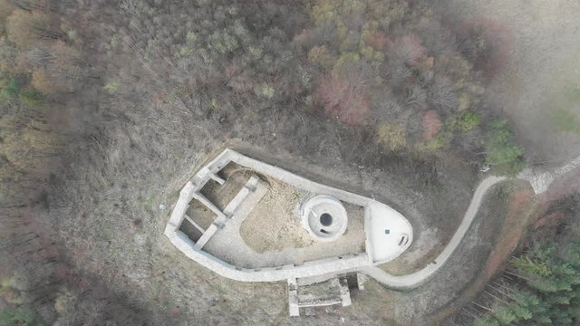 Castle in Beskids Mountains in spring. Village Rytro, Poland. Directly Above.