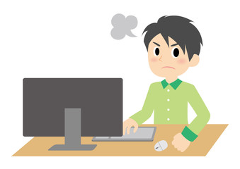 リモートワークの男性　怒る