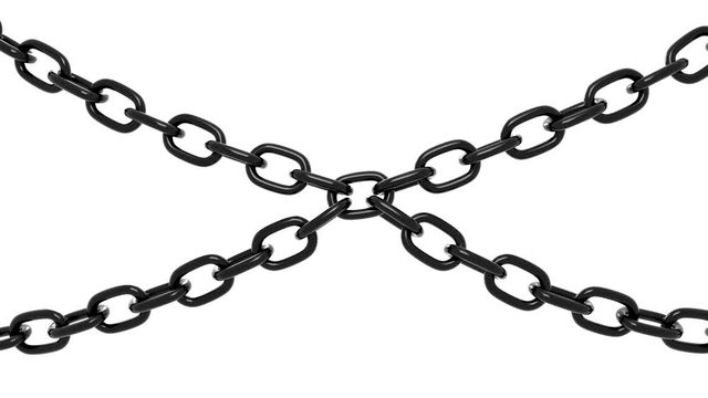 Rough protective chain. Black massive heavy metal chain on a white background.