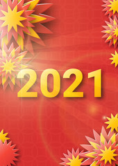 Posters Set for 2021 Chinese New Year. Vector illustration. Asian Clouds, Gold Pendants and Red Paper cut Flowers. Place for your Text.