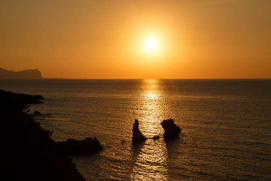 sunset in Balestrate, small port of Sicily